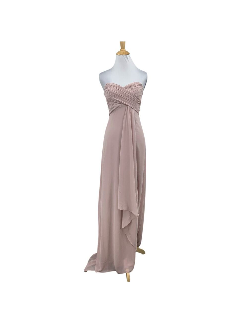 TFNC London Dress Womens 6 Blush Pink Bridesmaid Pleat Wrap Strapless HI Lo Maxi